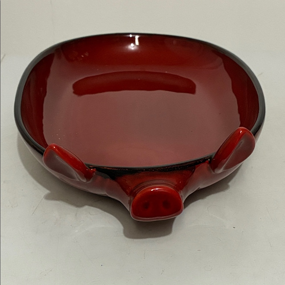 Red Pig-Shaped Ceramic Trinket Dish